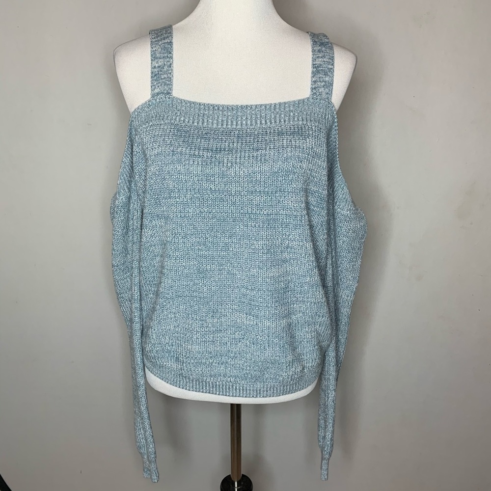 Super Cute Fate Cold Shoulder Light Blue Sweater